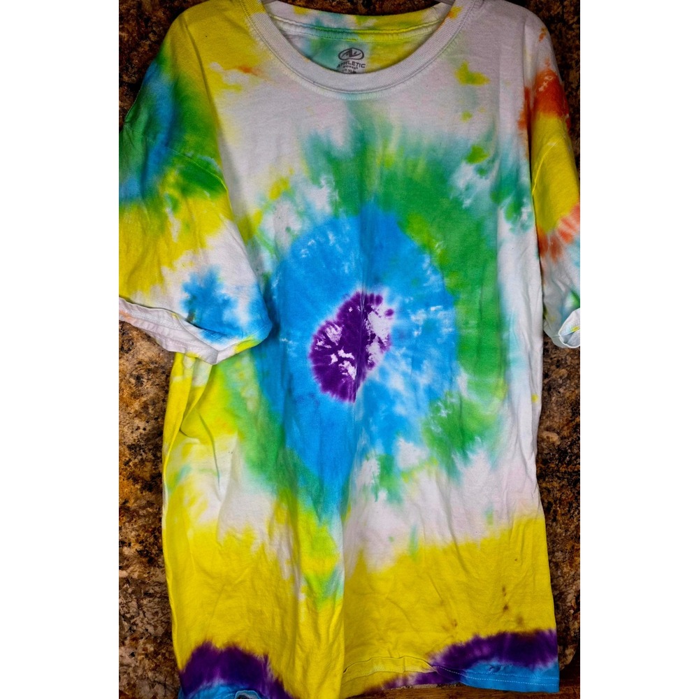 Athletic Works Tie Dye T-Shirt Mens Large Multi Color Spiral Short Sleeve Tee